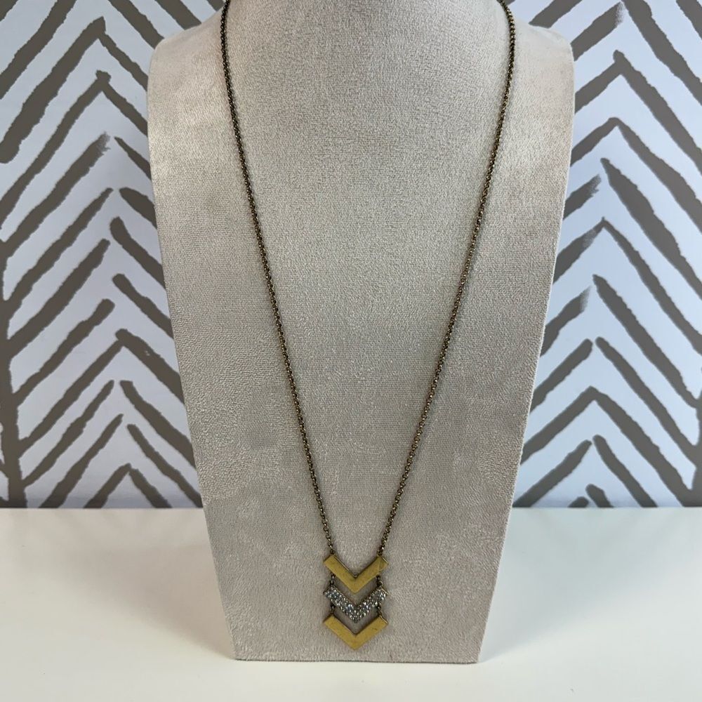 J Crew Gold and Crystal Chevron Long Necklace